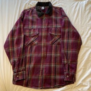 No Fear Men’s Heavy Duty Zip up Flannel SZ M Y2K Cotton, Burgundy, Blk Tartan EC